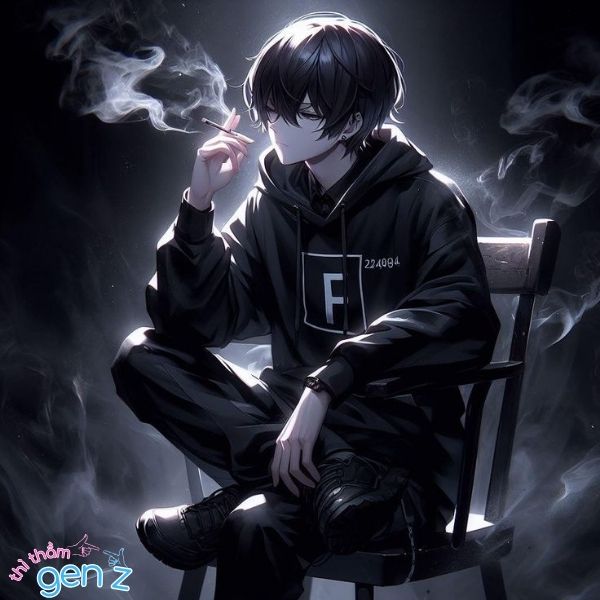 Hình bad boy anime hút thuốc đầy tâm trạng