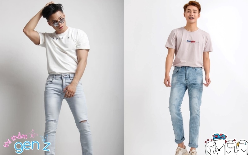 Một bộ outfit năng động và thoải mái không thể thiếu quần jeans và áo phông