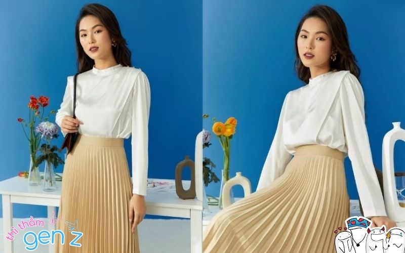 Outfit Tết cho nữ mix cùng chân váy xòe