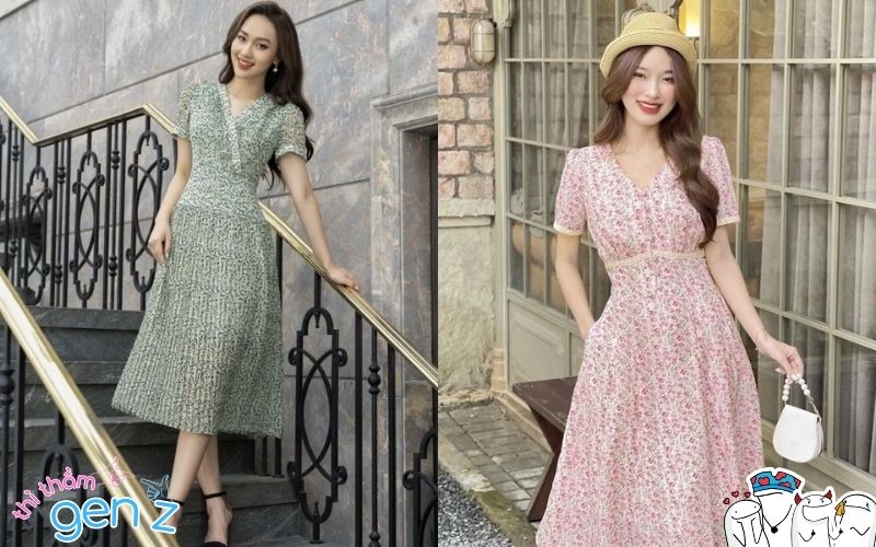 Outfit Tết cho nữ với đầm suông hoa nhí