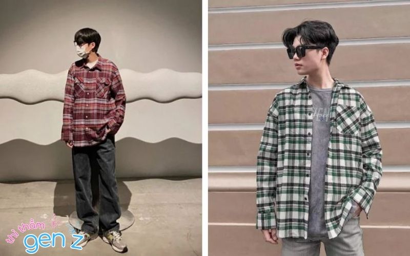 Trang phục cho nam áo sơ mi flannel kết hợp quần skinny jeans