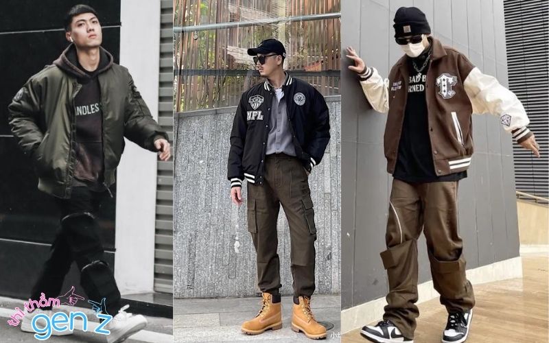 Outfit đi đu idol dành cho nam Áo khoác bomber kết hợp quần cargo cực chất