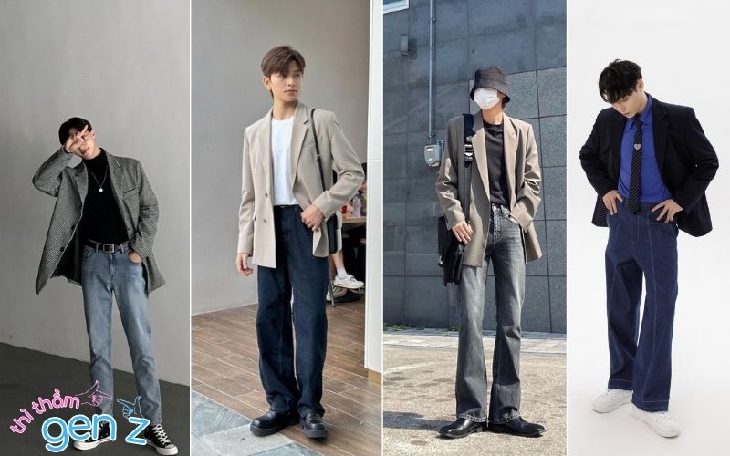 Phối outfit đi đám cưới cho nam với áo blazer và quần jean