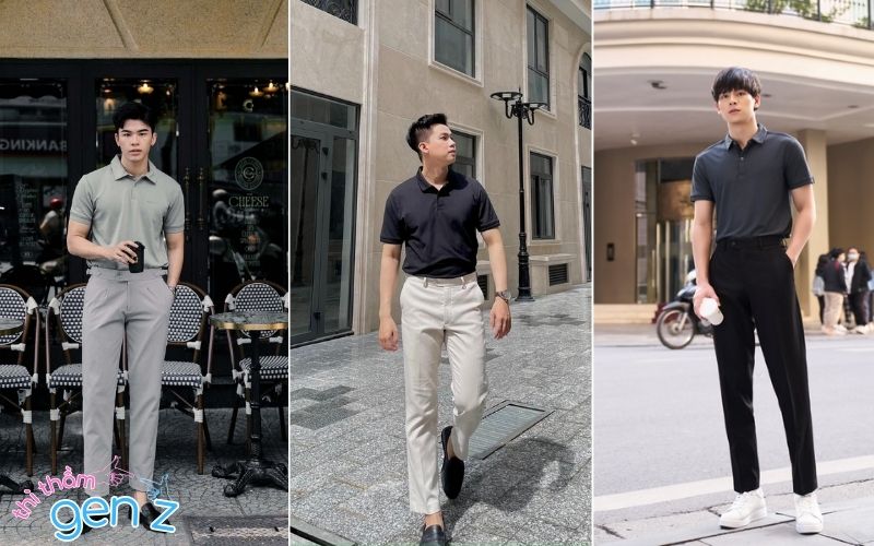 Phối áo polo và quần kaki cho outfit nam đi ăn đám cưới