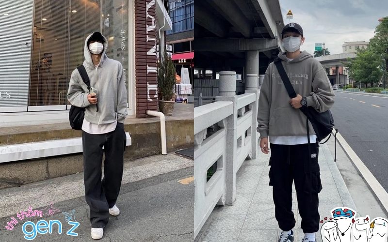 Áo hoodie kết hợp cùng quần ống rộng cho những ngày lạnh