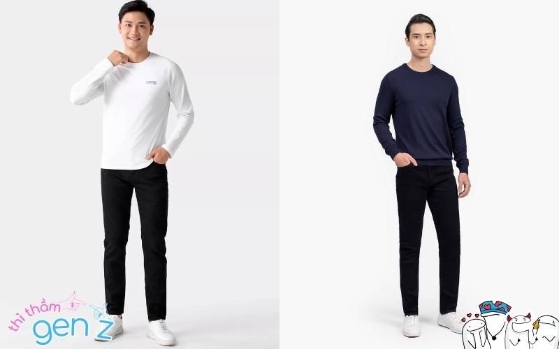 Áo thun dài tay + Quần slim-fit – combo tối giản nhưng luôn trendy!